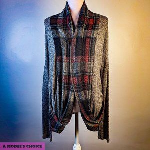 POLIANA LIGHTWEIGHT PLAID COVER UP LAGENLOOK SWOOP POCKETS - WOMENS SMALL